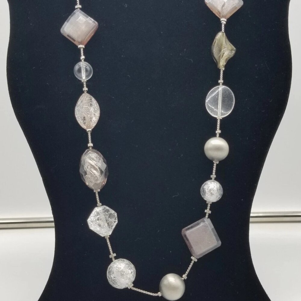 New York And Company Opera Length Multicolor Tone Acrylic Beaded Necklace